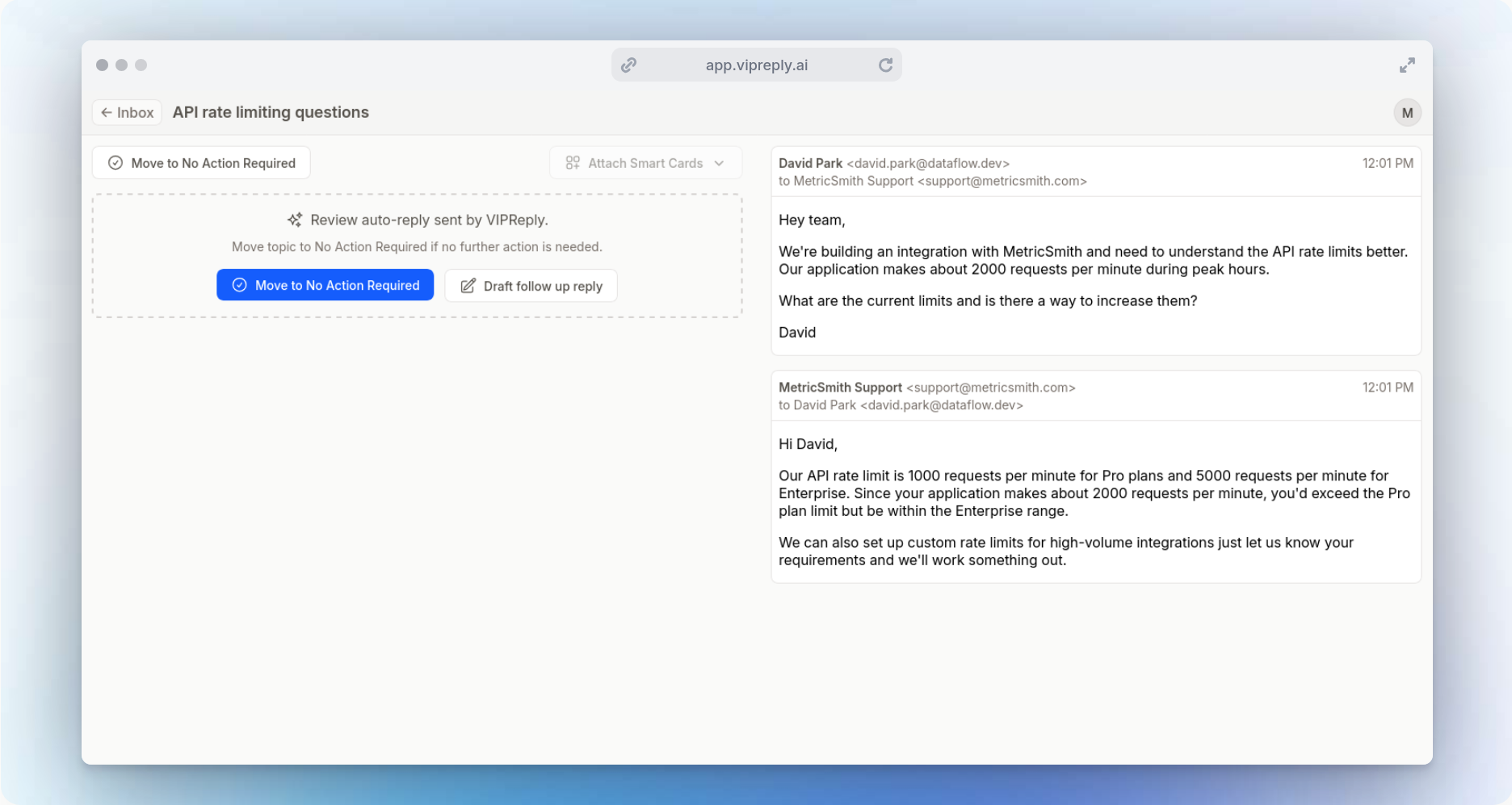 VIPReply dashboard screenshot